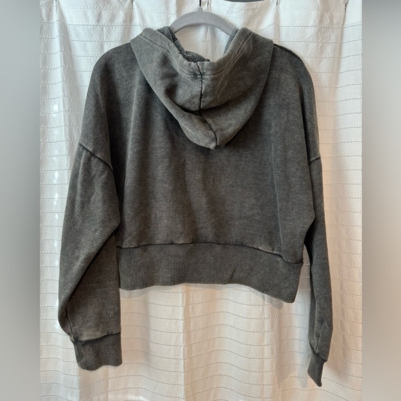 Women's Dusty Green Crop Athletic Hoodie - Picture 3 of 3